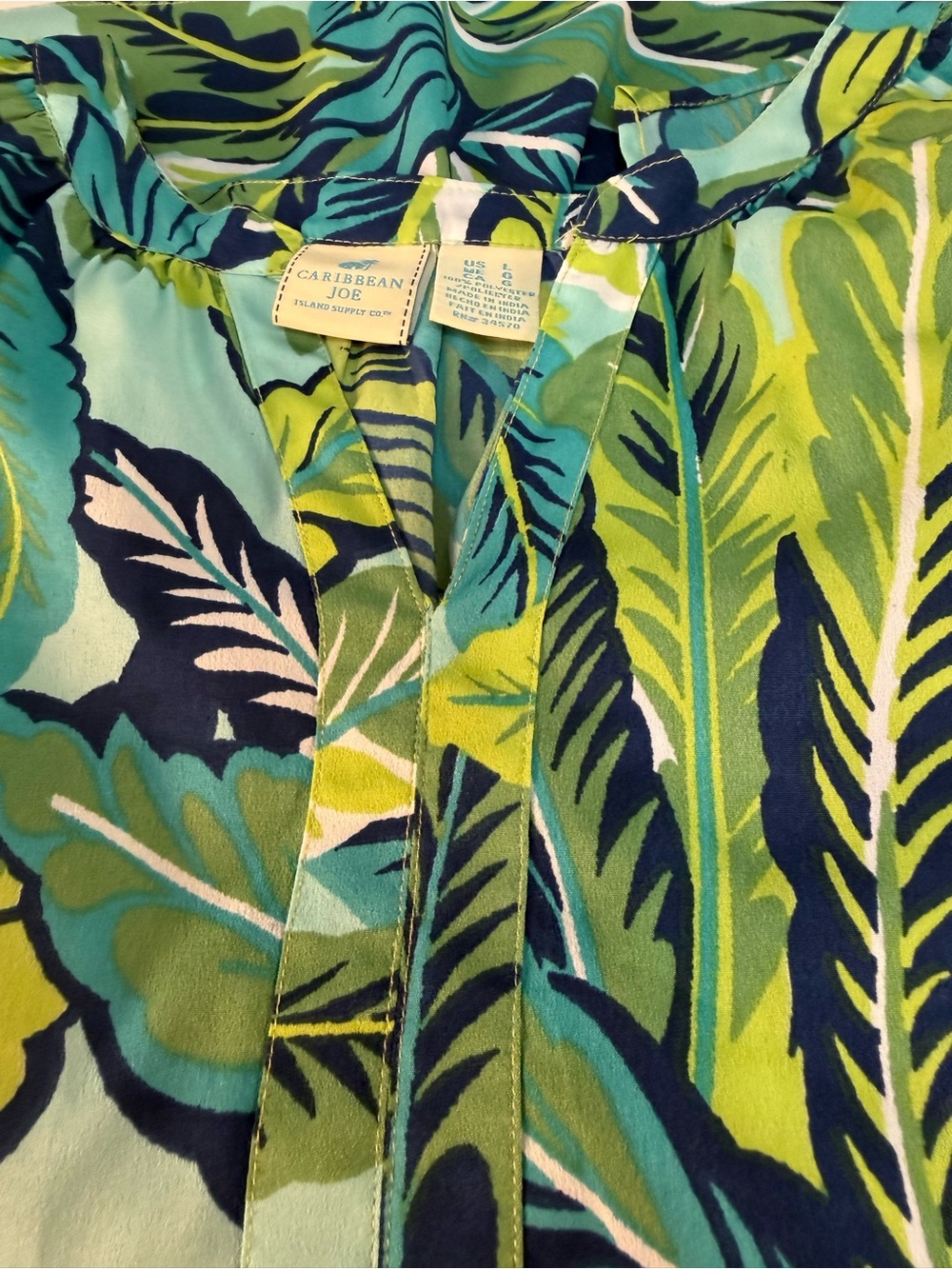 Caribbean Joe Island Supply Co. size Large tropical long-sleeve blouse, - Picture 4 of 12